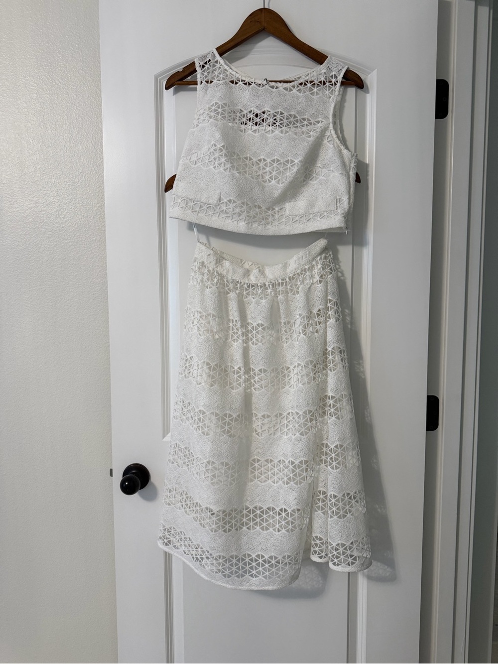 Donna Morgan White Crochet Lace Two-Piece Set